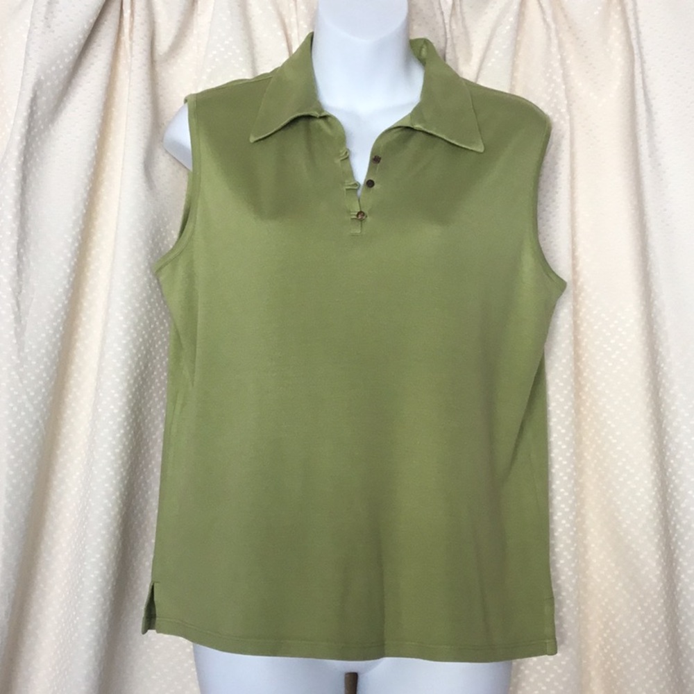 Tommy Bahama sleeveless olive green top Sz L